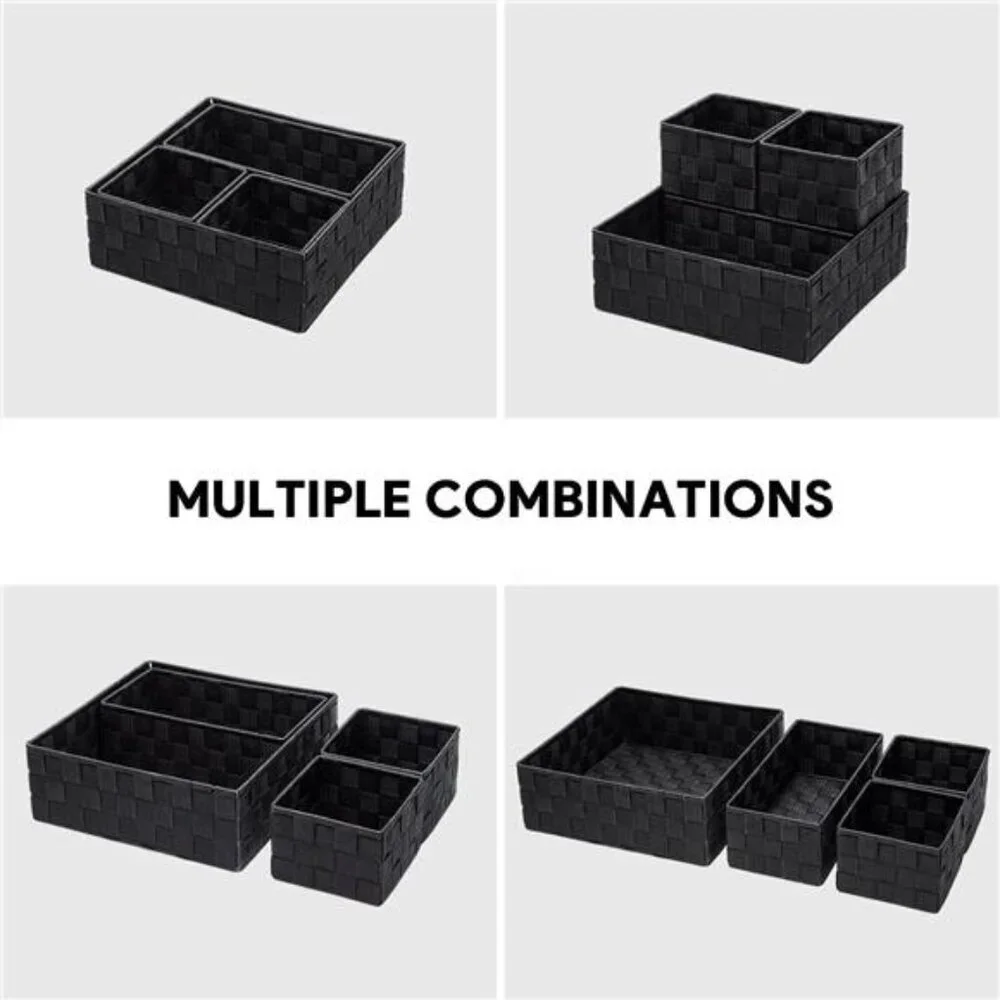 Woven Storage Baskets Set of 4 Black Organizer Bins for Drawer Closet Shelf